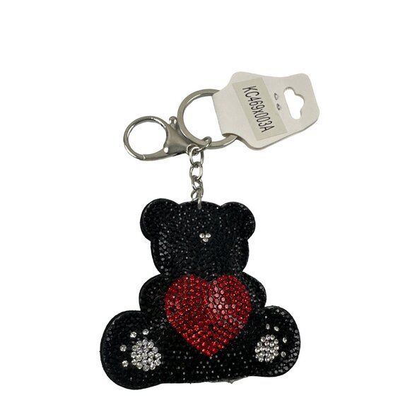 Sparkly Bear Keychain With Heart & Rhinestones - Picture 3 of 7